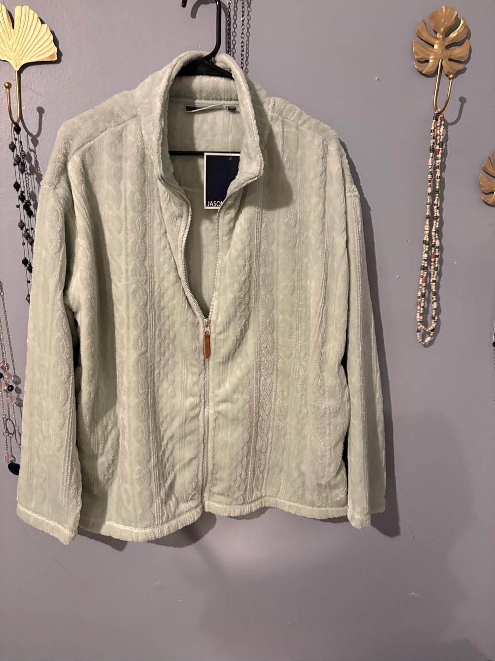 jason maxwell Light Sage Zip-Front Teddy Jacket